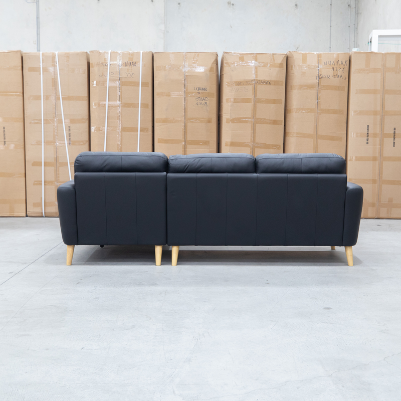 The Nevada Three Seat RHF Leather Chaise Lounge - Black