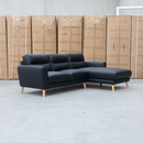 Nevada Three Seat RHF Leather Chaise Lounge - Black