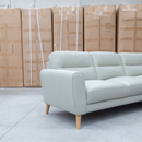 Nevada Three Seat RHF Leather Chaise Lounge - Light Grey - Warehouse Furniture Clearance