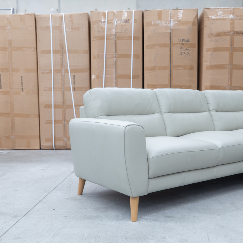 The Nevada Three Seat RHF Leather Chaise Lounge - Light Grey