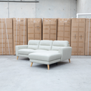 Nevada Three Seat RHF Leather Chaise Lounge - Light Grey - Warehouse Furniture Clearance