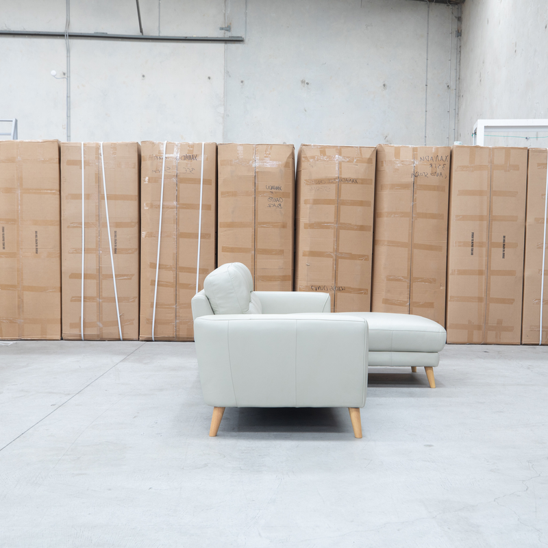 The Nevada Three Seat RHF Leather Chaise Lounge - Light Grey