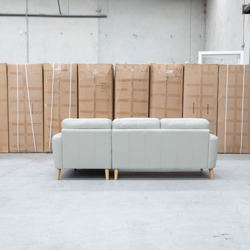 The Nevada Three Seat RHF Leather Chaise Lounge - Light Grey