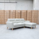 Nevada Three Seat RHF Leather Chaise Lounge - Light Grey - Warehouse Furniture Clearance