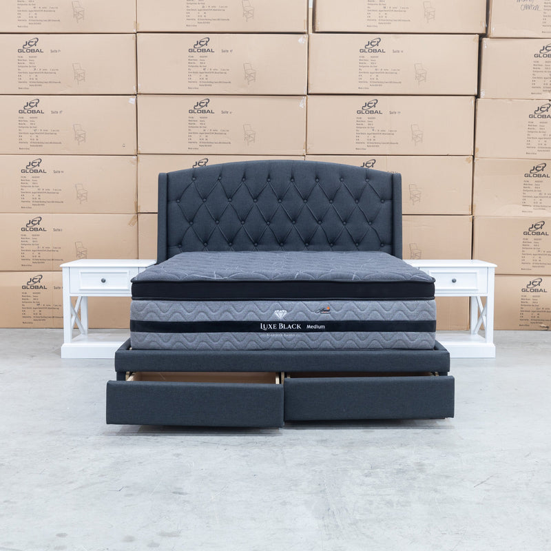 The Emily Double Fabric Storage Bed - Charcoal available to purchase from Warehouse Furniture Clearance at our next sale event.