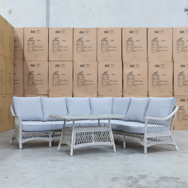 The Madrid Wicker Outdoor Corner Lounge Suite available to purchase from Warehouse Furniture Clearance at our next sale event.