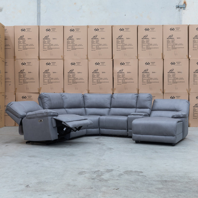 The Capri Modular Corner Chaise Lounge with 3 Electric Recliners - Peru Ash available to purchase from Warehouse Furniture Clearance at our next sale event.