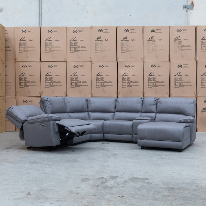 The Capri Modular Corner Chaise Lounge with 3 Electric Recliners - Peru Ash available to purchase from Warehouse Furniture Clearance at our next sale event.