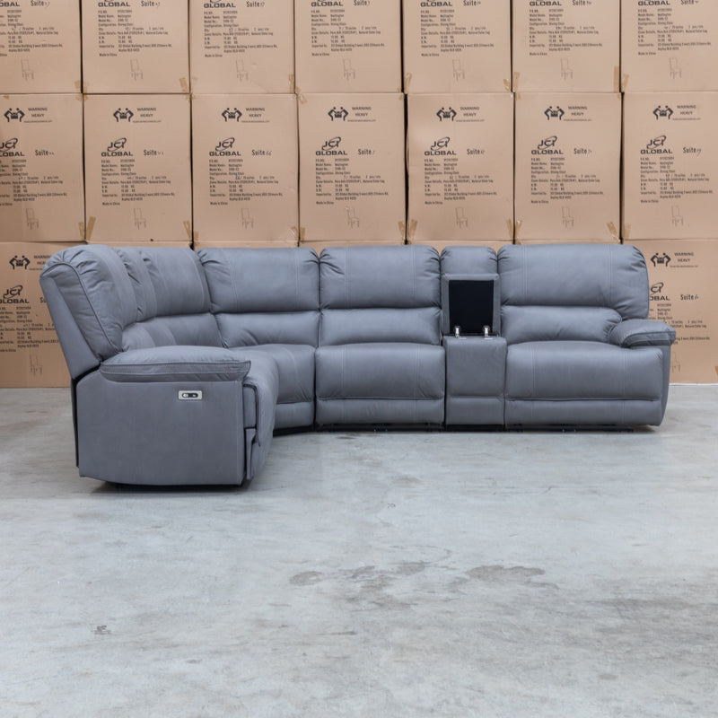 The Capri Modular Corner Lounge with 3 Electric Recliners - Peru Ash available to purchase from Warehouse Furniture Clearance at our next sale event.