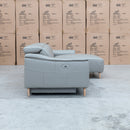The Darcy RHF Electric Leather Chaise Lounge - Light Grey available to purchase from Warehouse Furniture Clearance at our next sale event.