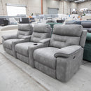 The Santiago 3 Seat Theatre Lounge Suite - Grey Nubuck - Floor Stock available to purchase from Warehouse Furniture Clearance at our next sale event.