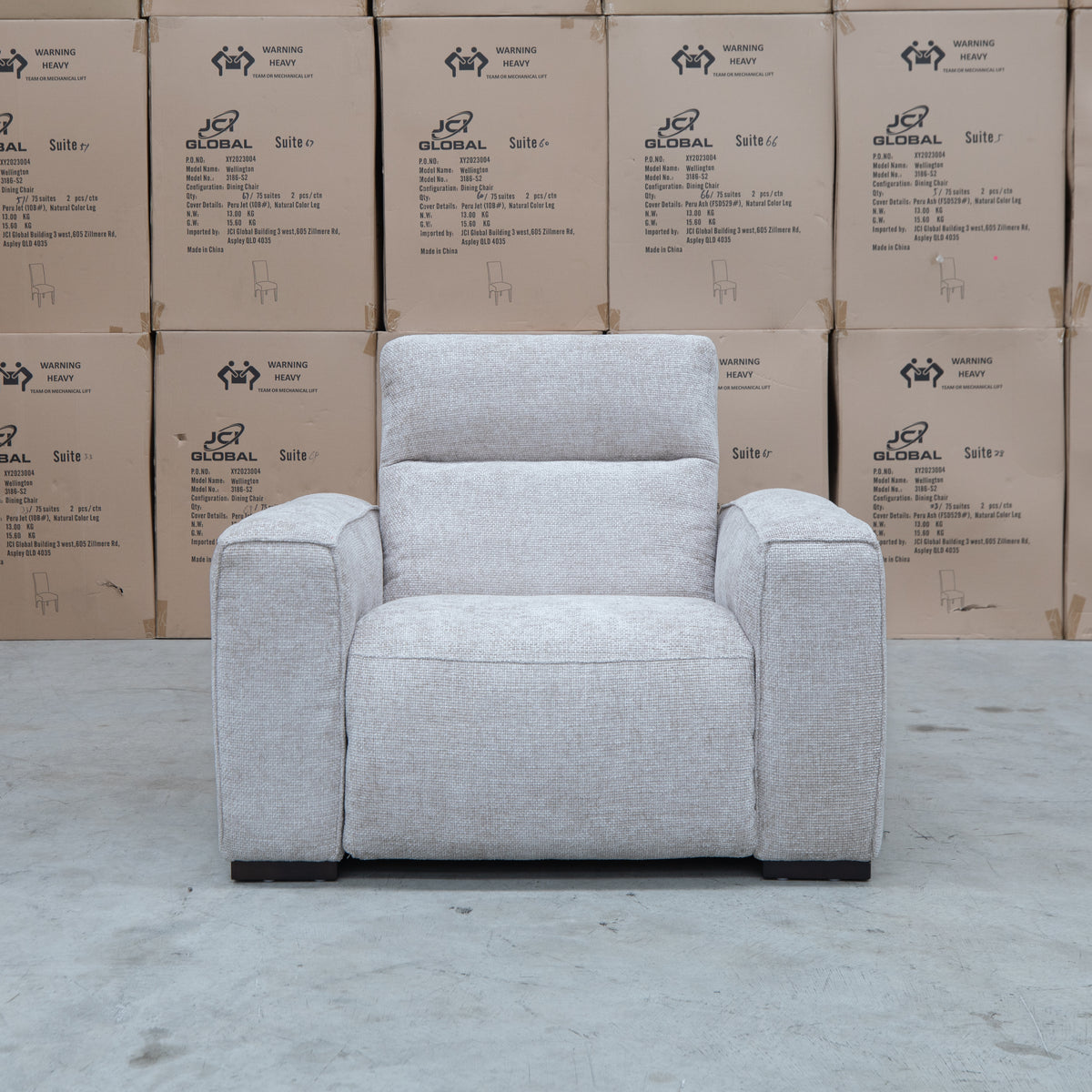 The Marina Bay Feather & Foam Dual Motor Electric Recliner - Oatmeal - PRE ORDER Available After 10th November available to purchase from Warehouse Furniture Clearance at our next sale event.