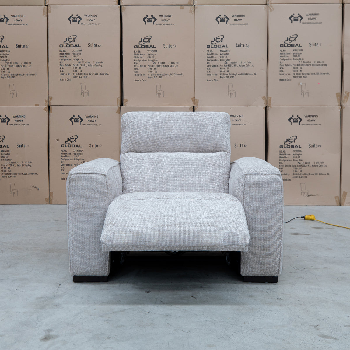 The Marina Bay Feather & Foam Dual Motor Electric Recliner - Oatmeal - PRE ORDER Available After 10th November available to purchase from Warehouse Furniture Clearance at our next sale event.