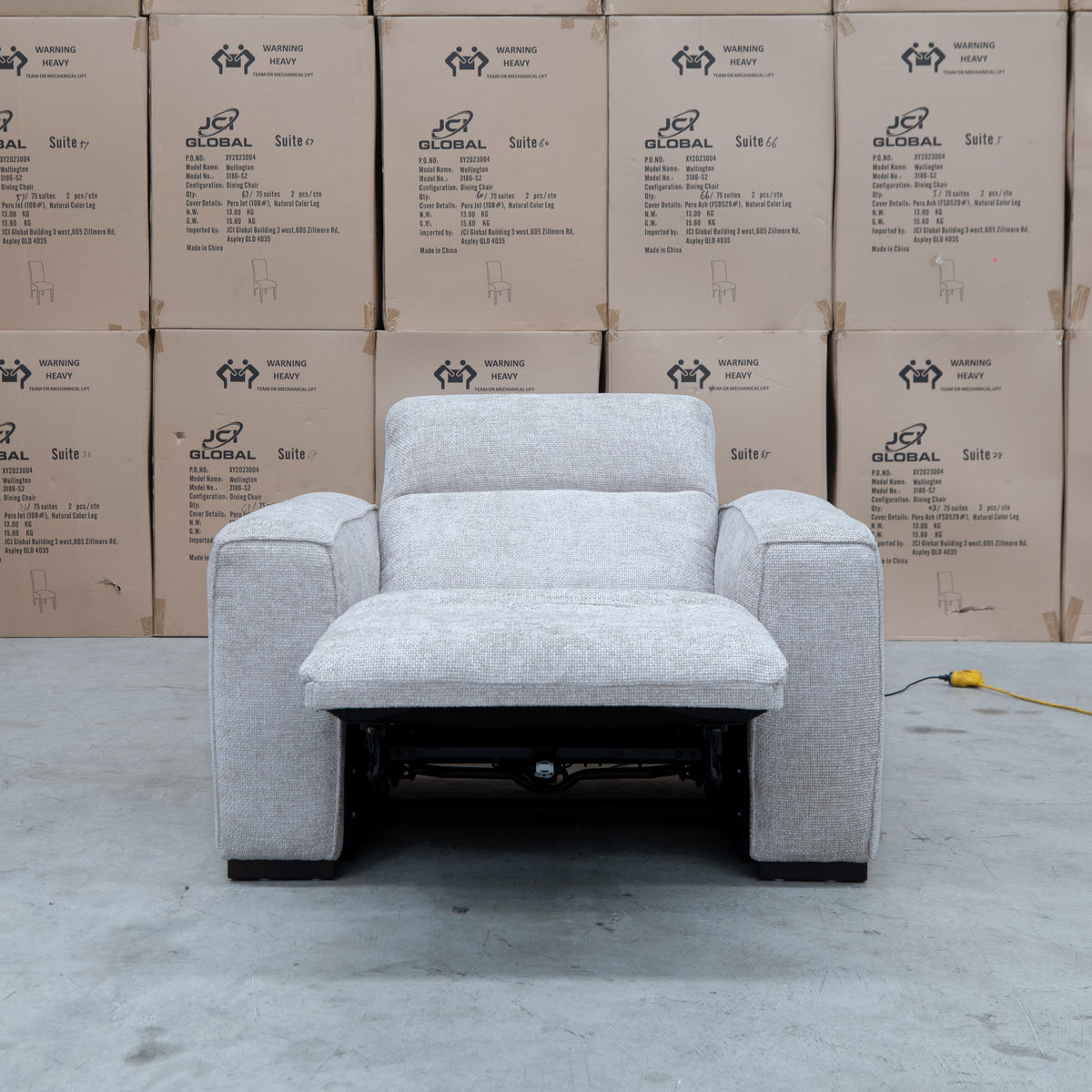The Marina Bay Feather & Foam Dual Motor Electric Recliner - Oatmeal - PRE ORDER Available After 10th November available to purchase from Warehouse Furniture Clearance at our next sale event.