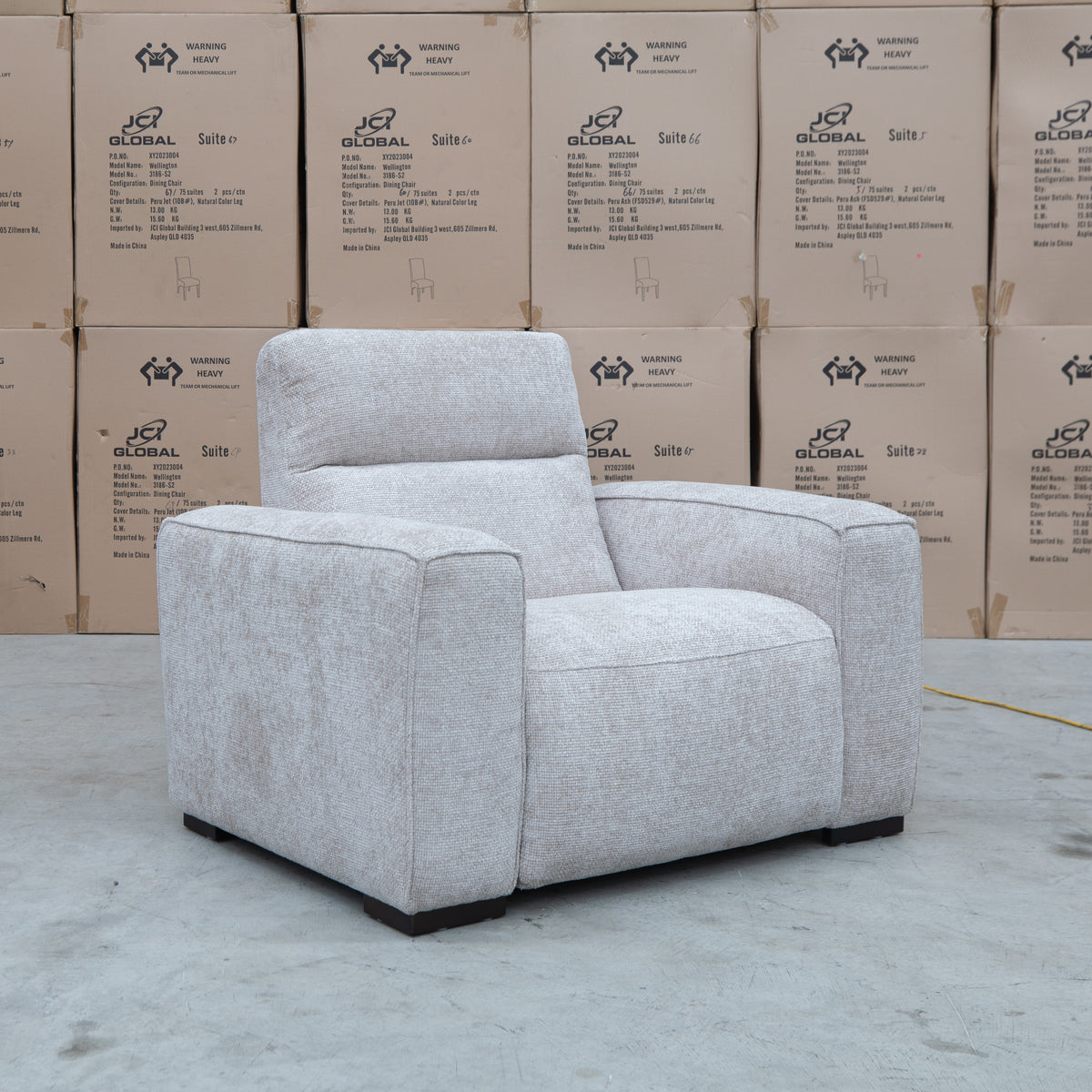 The Marina Bay Feather & Foam Dual Motor Electric Recliner - Oatmeal - PRE ORDER Available After 10th November available to purchase from Warehouse Furniture Clearance at our next sale event.