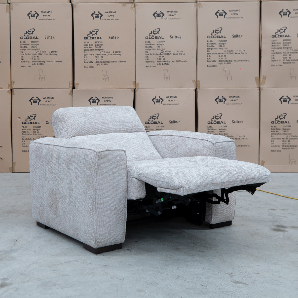 The Marina Bay Feather & Foam Dual Motor Electric Recliner - Oatmeal - PRE ORDER Available After 10th November available to purchase from Warehouse Furniture Clearance at our next sale event.