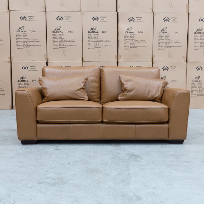 The Brayden Leather 2 Seat Sofa - Tan available to purchase from Warehouse Furniture Clearance at our next sale event.