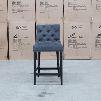 The Semillon Upholstered Black Frame Bar Stool - Charcoal available to purchase from Warehouse Furniture Clearance at our next sale event.