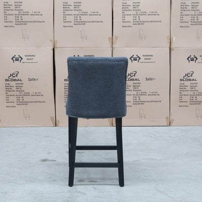 The Semillon Upholstered Black Frame Bar Stool - Charcoal available to purchase from Warehouse Furniture Clearance at our next sale event.