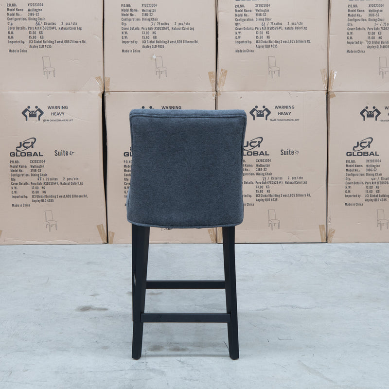 The Semillon Black Frame Upholstered Bar Stool - Charcoal available to purchase from Warehouse Furniture Clearance at our next sale event.