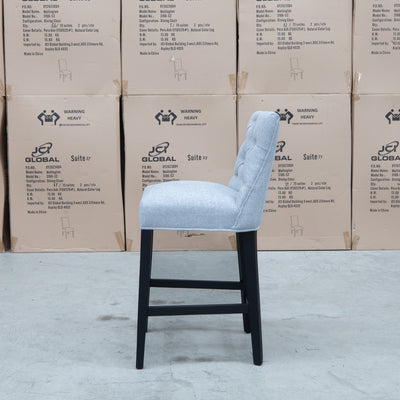 The Semillon Upholstered Black Frame Bar Stool - Silver available to purchase from Warehouse Furniture Clearance at our next sale event.