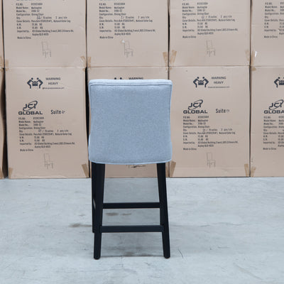 The Semillon Upholstered Black Frame Bar Stool - Silver available to purchase from Warehouse Furniture Clearance at our next sale event.