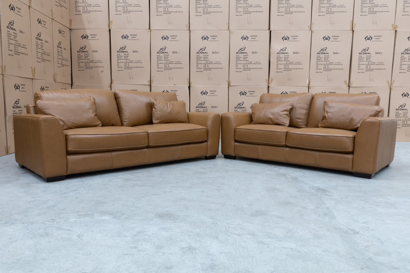 The Brayden Leather 3 Seat Sofa - Tan available to purchase from Warehouse Furniture Clearance at our next sale event.