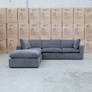 The Lupara Feather 5 Seat Modular Corner Chaise Lounge - Charcoal available to purchase from Warehouse Furniture Clearance at our next sale event.