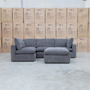 The Lupara Feather 5 Seat Modular Corner Chaise Lounge - Charcoal available to purchase from Warehouse Furniture Clearance at our next sale event.