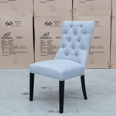 The Semillon Upholstered Black Frame Dining Chair - Silver available to purchase from Warehouse Furniture Clearance at our next sale event.