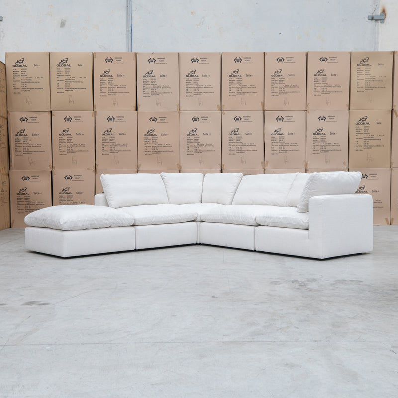 The Lupara Feather 5 Seat Modular Corner Chaise Lounge - Natural available to purchase from Warehouse Furniture Clearance at our next sale event.