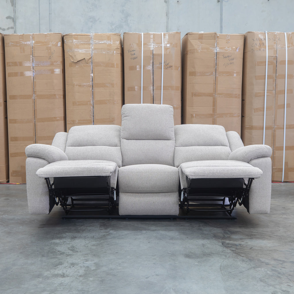 The Hayman Three Seat Recliner Lounge - Bark available to purchase from Warehouse Furniture Clearance at our next sale event.