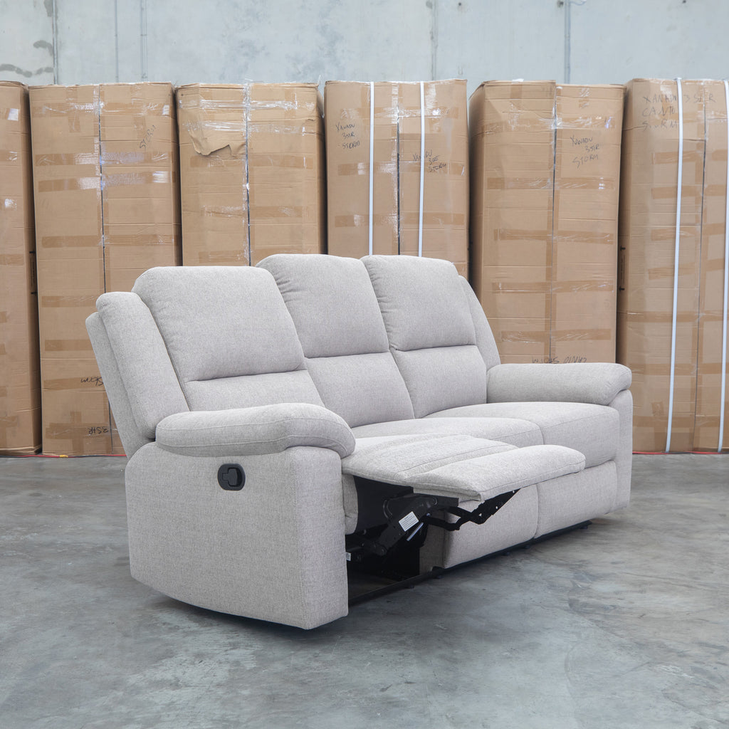 The Hayman Three Seat Recliner Lounge - Bark available to purchase from Warehouse Furniture Clearance at our next sale event.