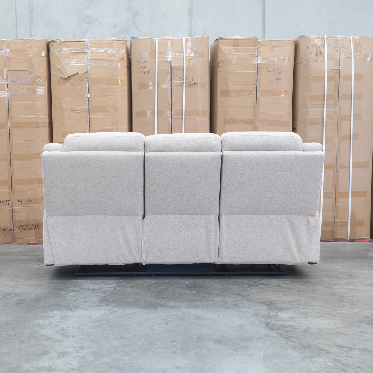 The Hayman Three Seat Recliner Lounge - Bark available to purchase from Warehouse Furniture Clearance at our next sale event.