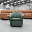 The Braden Swivel Tub Chair - Green Leather - Floor Stock As Is available to purchase from Warehouse Furniture Clearance at our next sale event.