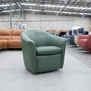 The Braden Swivel Tub Chair - Green Leather - Floor Stock As Is available to purchase from Warehouse Furniture Clearance at our next sale event.