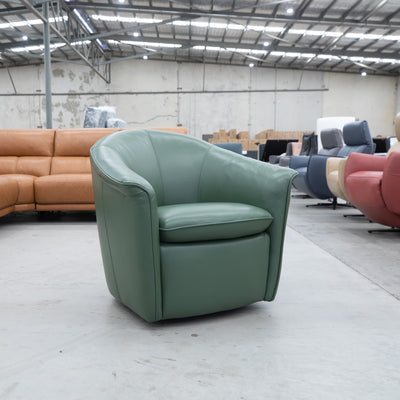 The Braden Swivel Tub Chair - Green Leather - Floor Stock As Is available to purchase from Warehouse Furniture Clearance at our next sale event.
