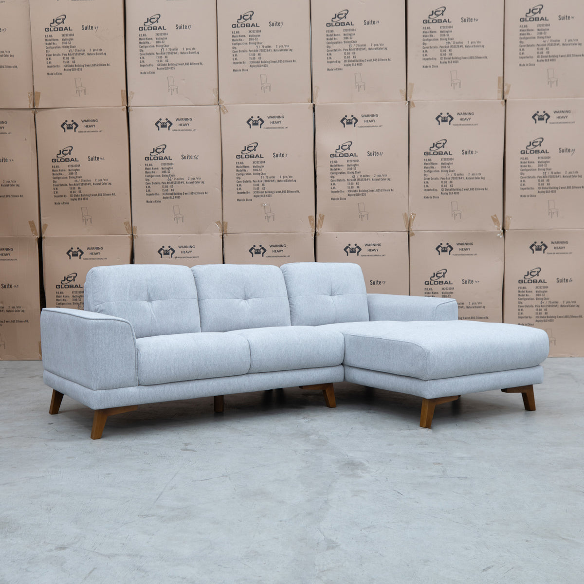 The Khloe Three Seat Chaise Lounge RHF - Whisper - PRE ORDER Available After 15th November available to purchase from Warehouse Furniture Clearance at our next sale event.