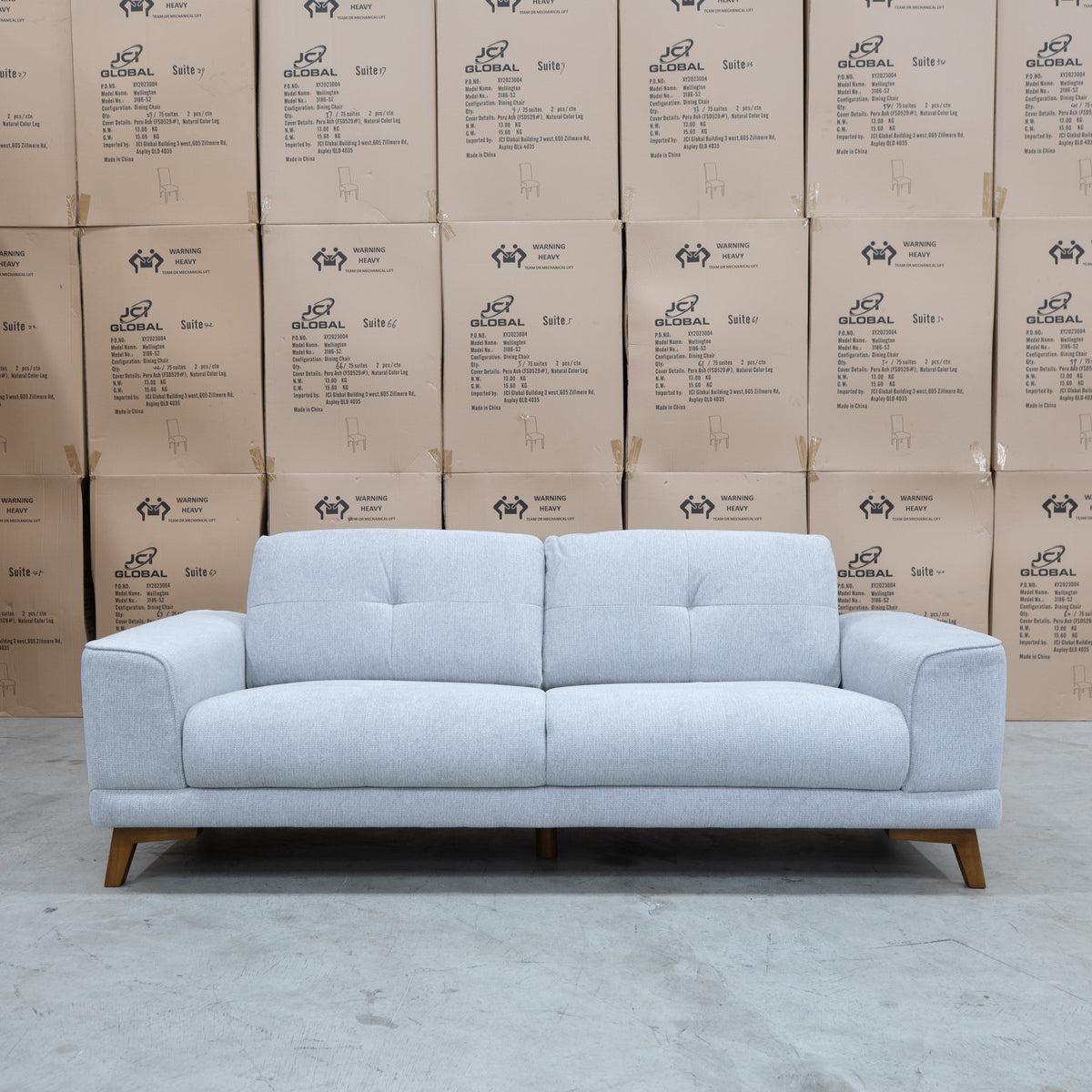 The Khloe Three Seat Fabric Sofa - Whisper - PRE ORDER Available After 15th November available to purchase from Warehouse Furniture Clearance at our next sale event.