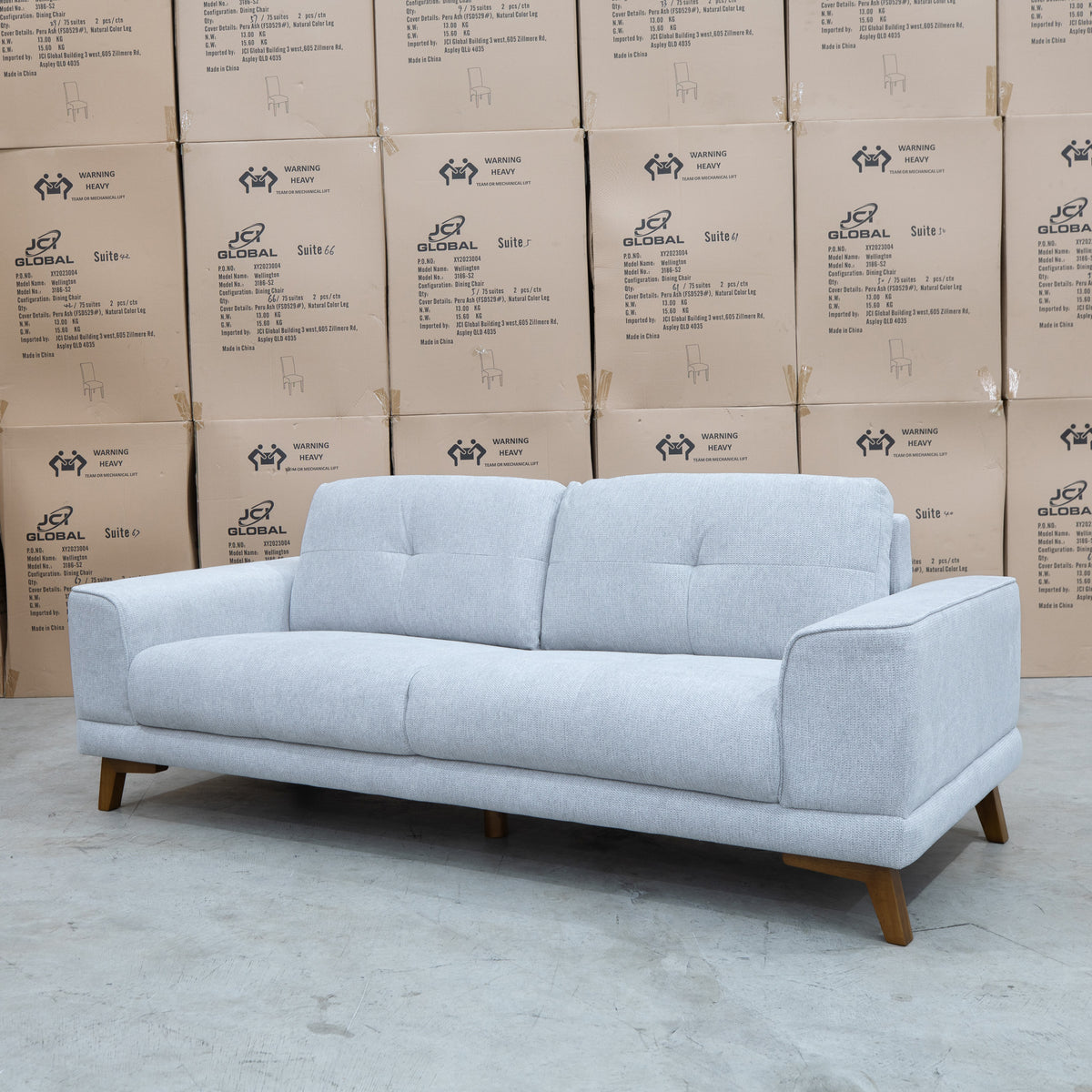 The Khloe Three Seat Fabric Sofa - Whisper - PRE ORDER Available After 15th November available to purchase from Warehouse Furniture Clearance at our next sale event.