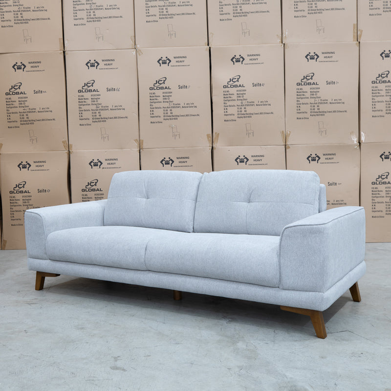 The Khloe Three Seat Fabric Sofa - Whisper available to purchase from Warehouse Furniture Clearance at our next sale event.