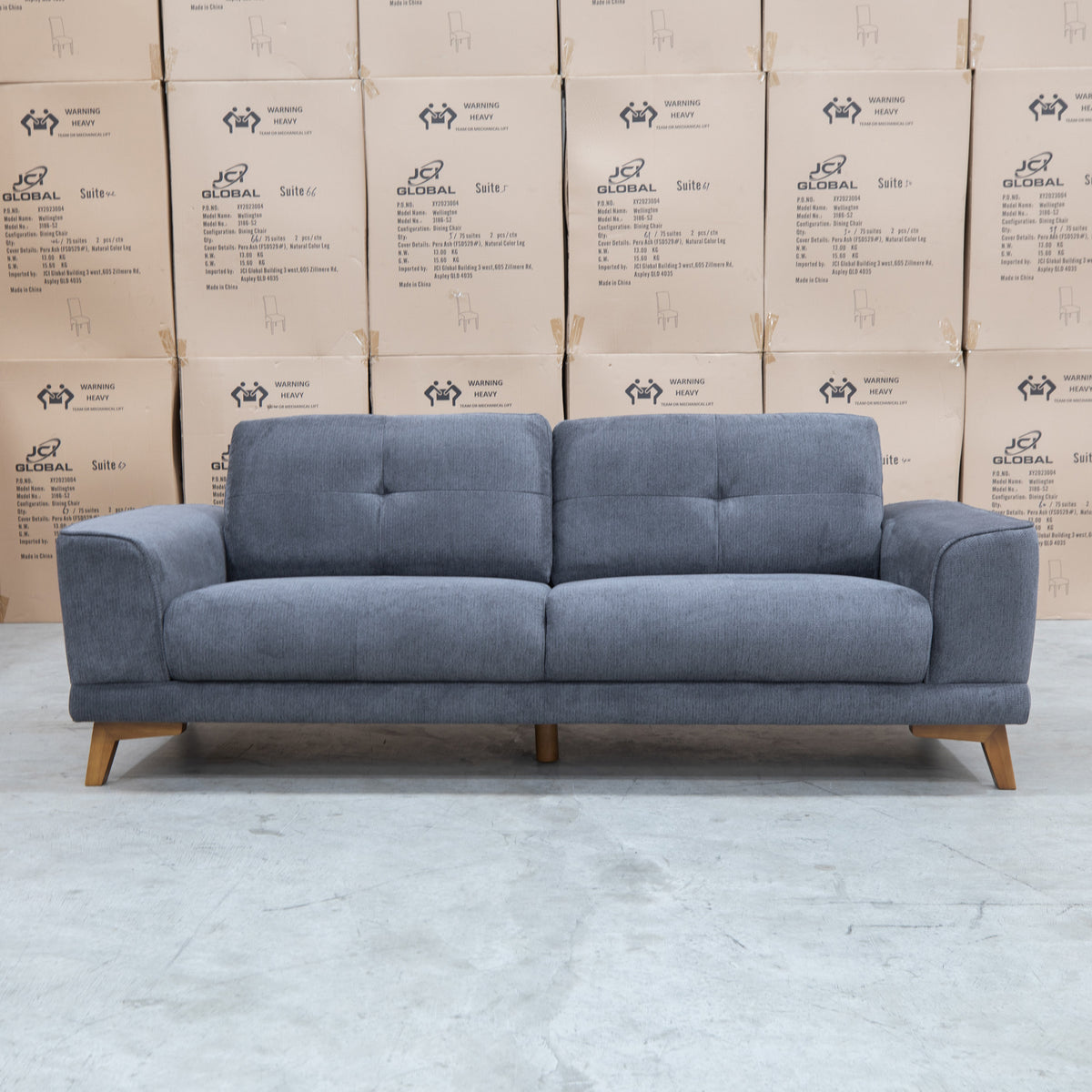 The Khloe Three Seat Fabric Sofa - Shadow PRE ORDER Available After 15th November available to purchase from Warehouse Furniture Clearance at our next sale event.