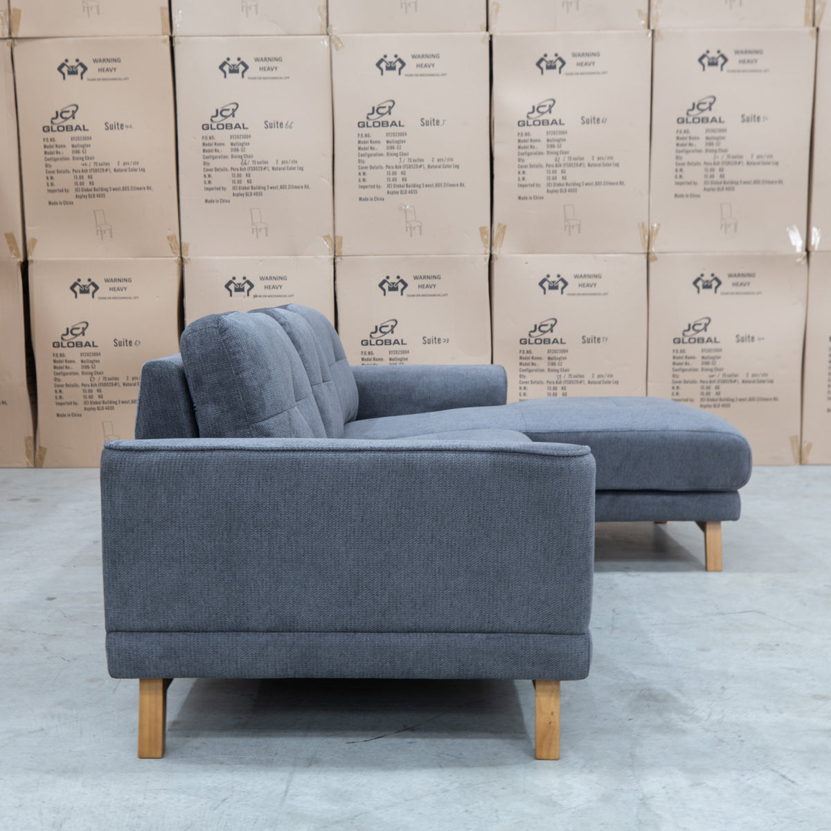 The Khloe Three Seat Chaise Lounge RHF - Shadow available to purchase from Warehouse Furniture Clearance at our next sale event.