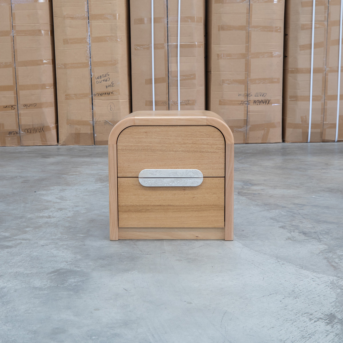 The Hastings Tasmanian Oak Two Drawer Bedside available to purchase from Warehouse Furniture Clearance at our next sale event.
