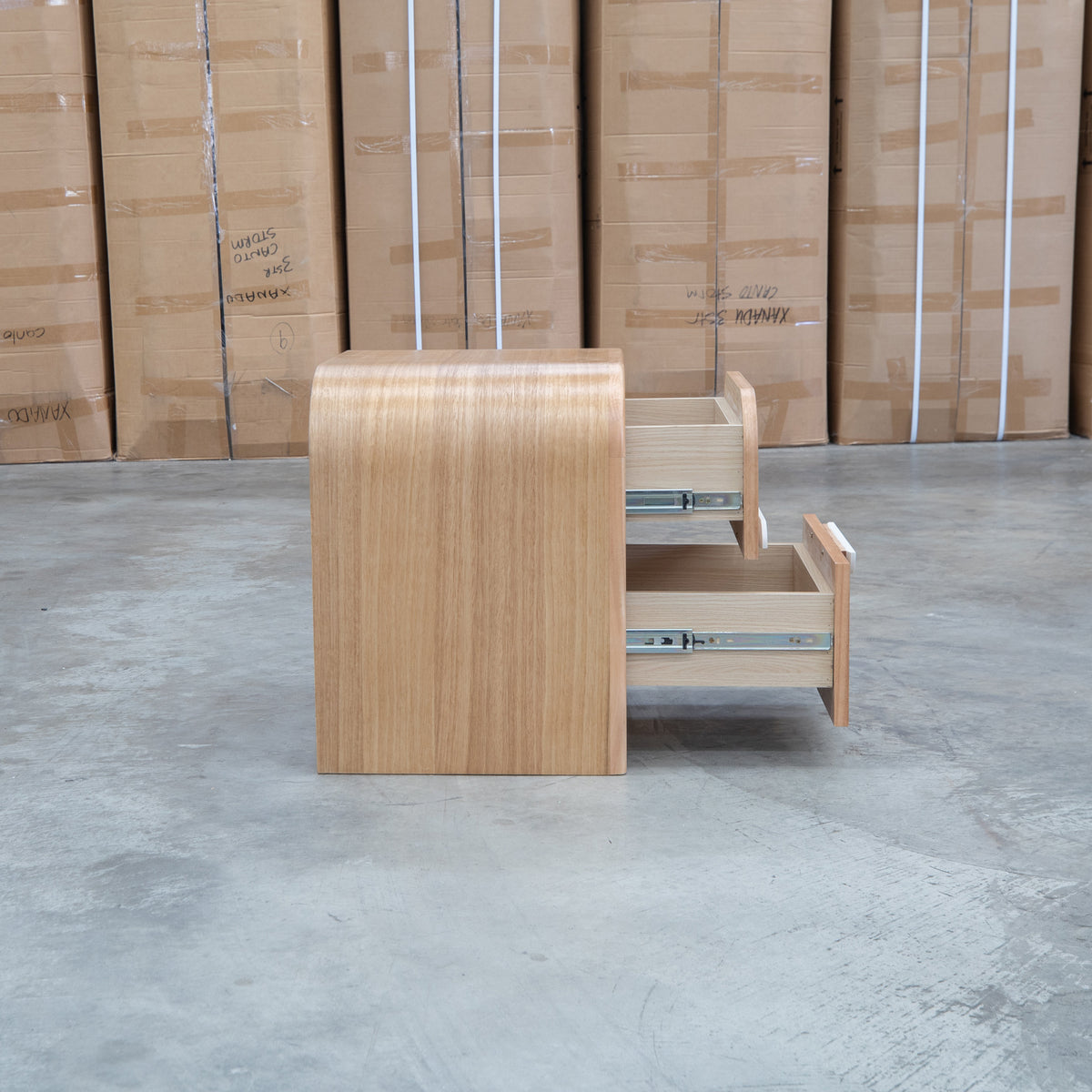 The Hastings Tasmanian Oak Two Drawer Bedside available to purchase from Warehouse Furniture Clearance at our next sale event.