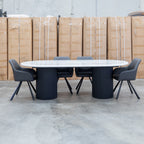 The Province 180cm Dining Table - Black & White Jazz Top available to purchase from Warehouse Furniture Clearance at our next sale event.