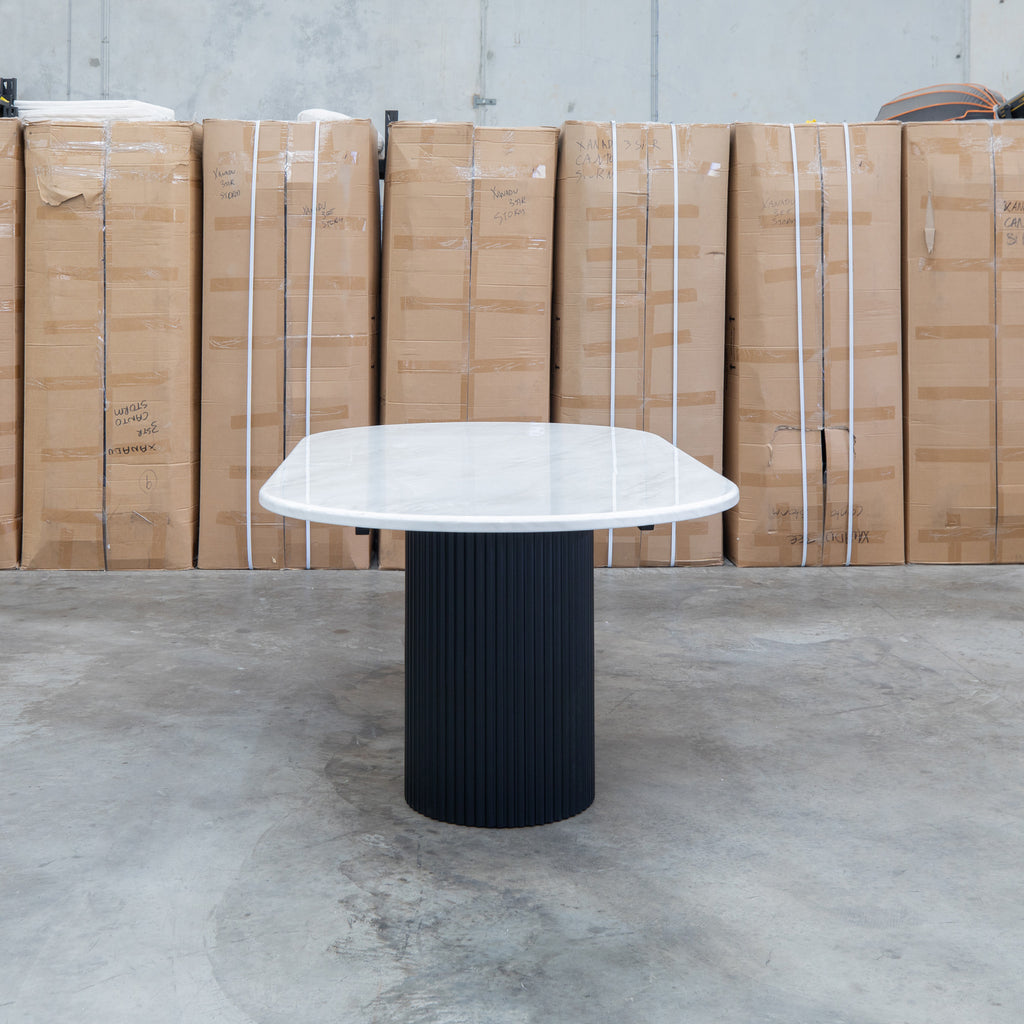 The Province 180cm Dining Table - Black & White Jazz Top available to purchase from Warehouse Furniture Clearance at our next sale event.