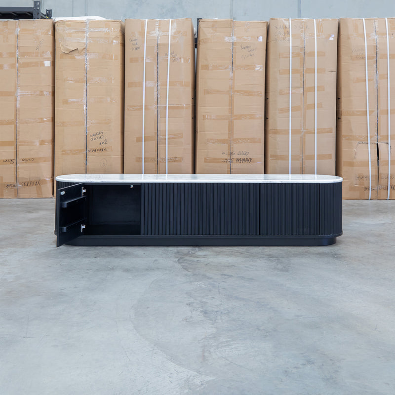 Province 4 Door Entertainment Unit - Black & White Jazz Top