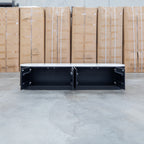 The Province 4 Door Entertainment Unit - Black & White Jazz Top available to purchase from Warehouse Furniture Clearance at our next sale event.