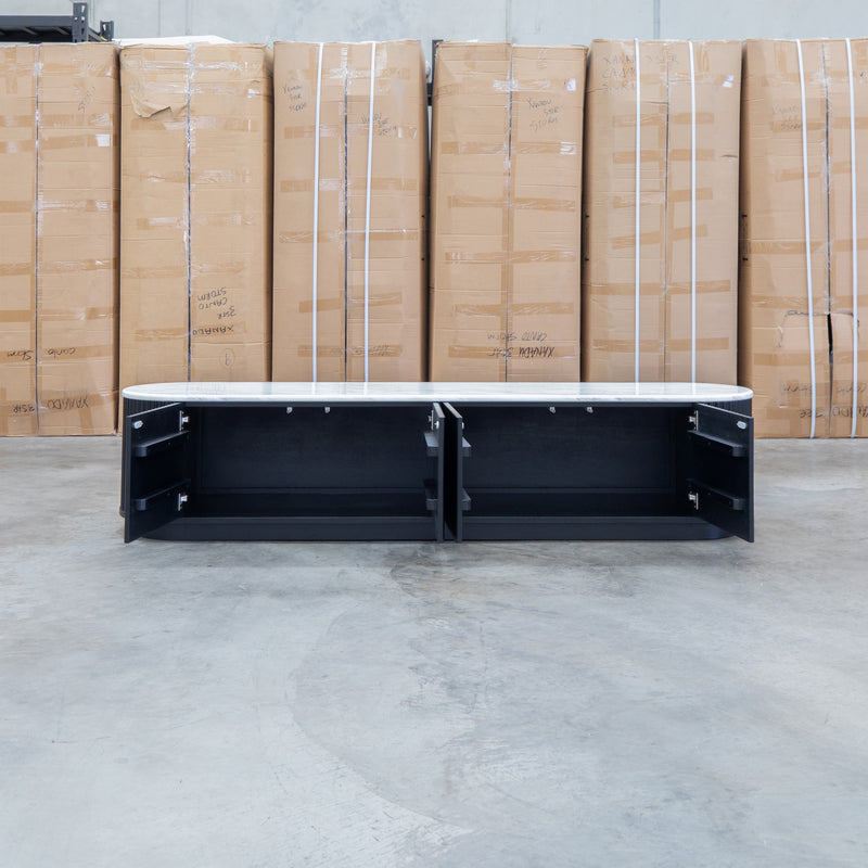 Province 4 Door Entertainment Unit - Black & White Jazz Top